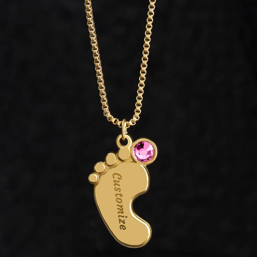 Baby Feet Necklace with Birthstone and Custom Engraving - Custom Background Personalized Gift - Luxuriof