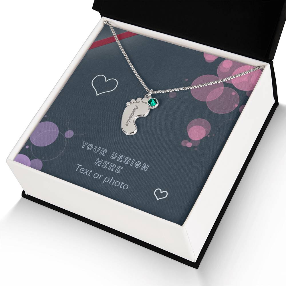 Baby Feet Necklace with Birthstone and Custom Engraving - Custom Background Personalized Gift - Luxuriof