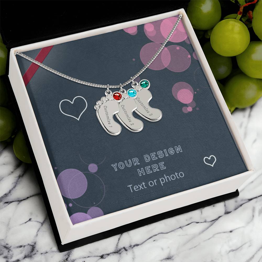 Baby Feet Necklace with Birthstone and Custom Engraving - Custom Background Personalized Gift - Luxuriof