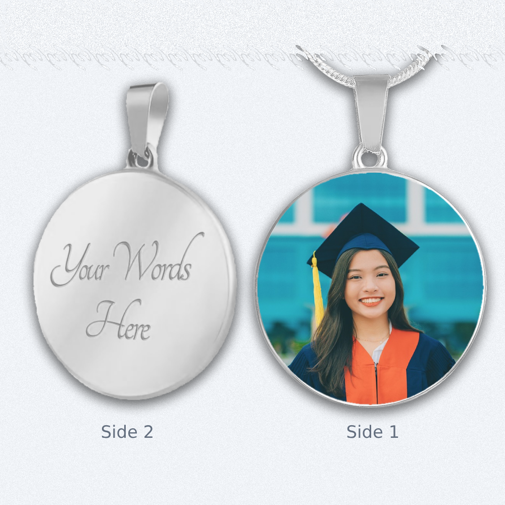 Circle Pendant Necklace with Custom Photo and Engraving Name - Customizable Gift - Luxuriof