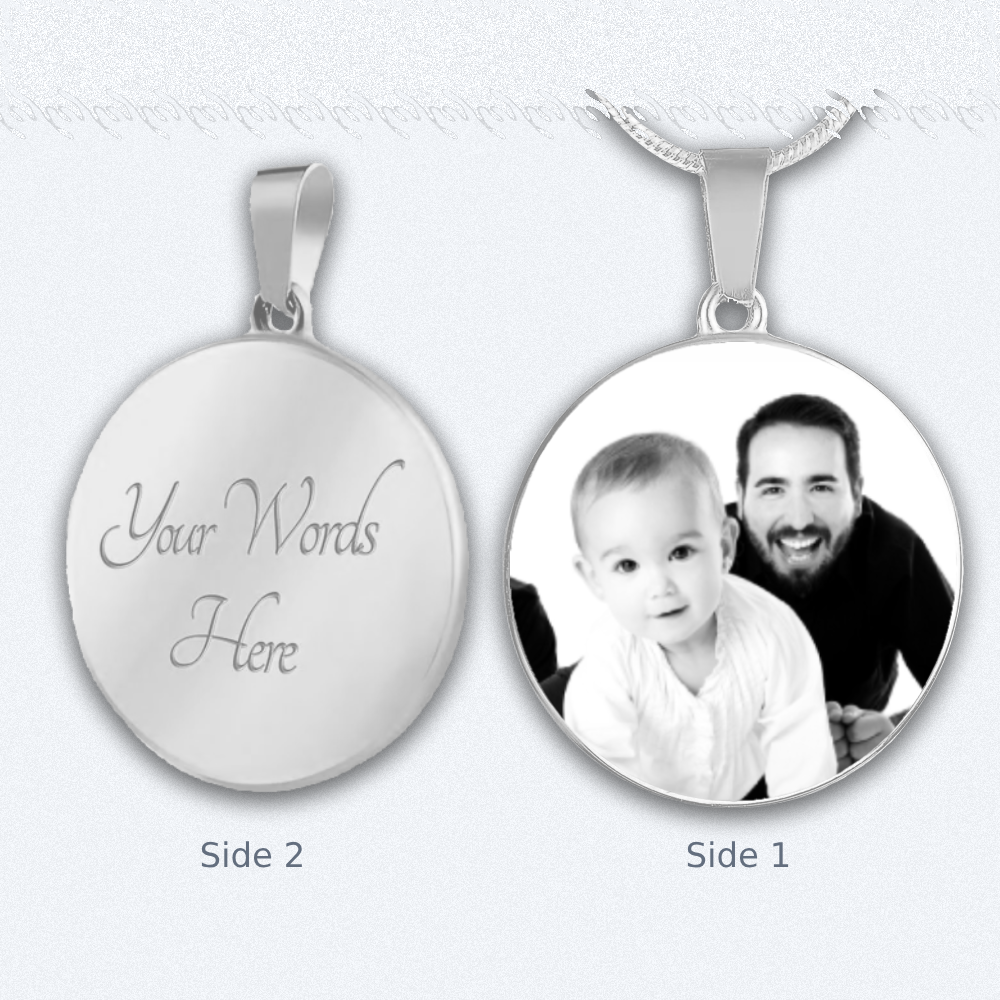 Circle Pendant Necklace with Custom Photo and Engraving Name - Customizable Gift - Luxuriof