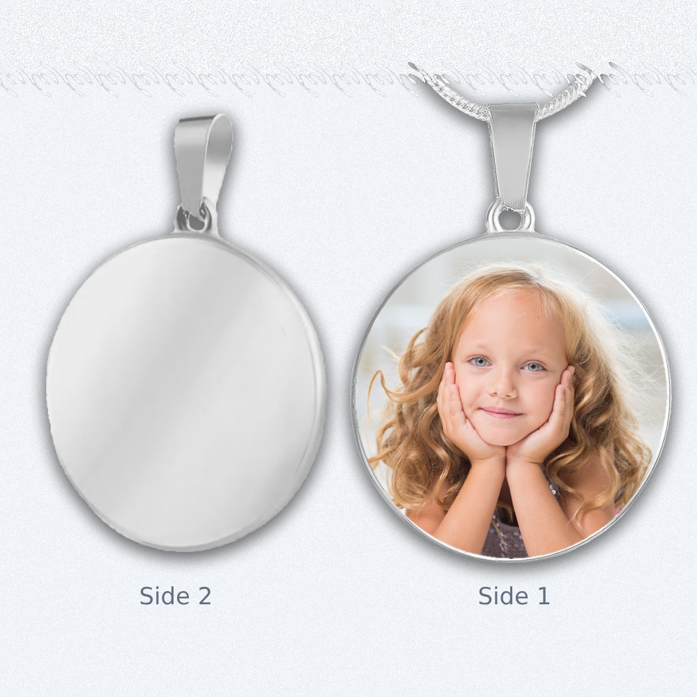 Circle Pendant Necklace with Custom Photo and Engraving Name - Customizable Gift - Luxuriof