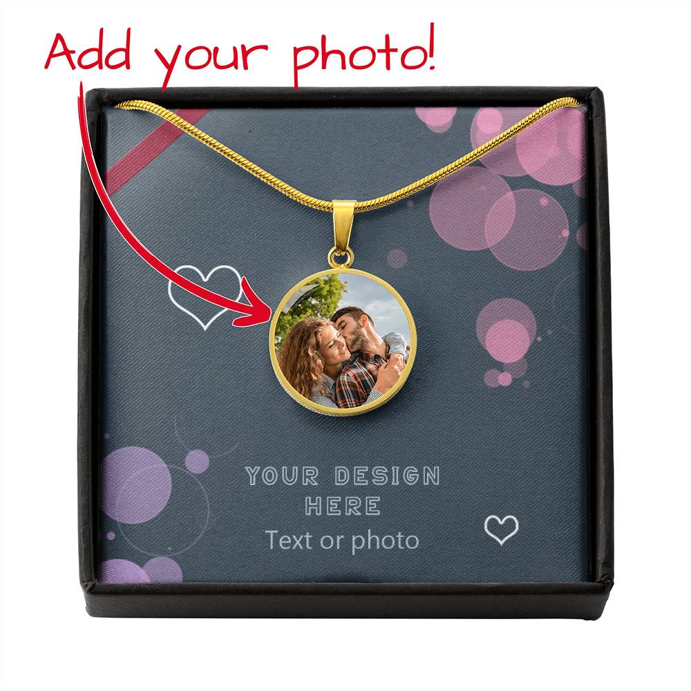 Circle Pendant Necklace with Custom Photo and Engraving Name - Custom Background Personalized Gift - Luxuriof