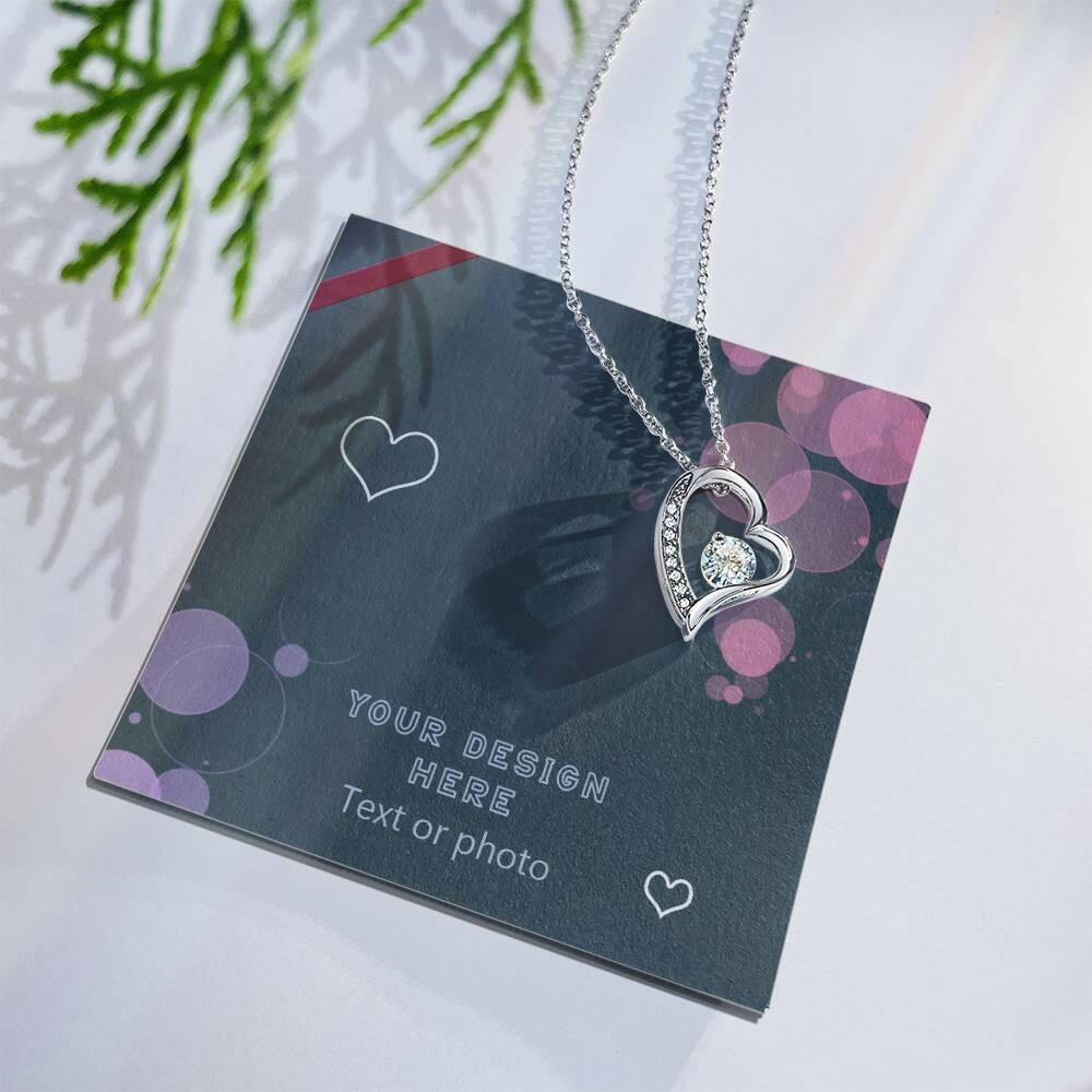 Curved Heart Pendant Necklace with Sparkling Cubic Zirconia - Custom Background Personalized Gift - Luxuriof