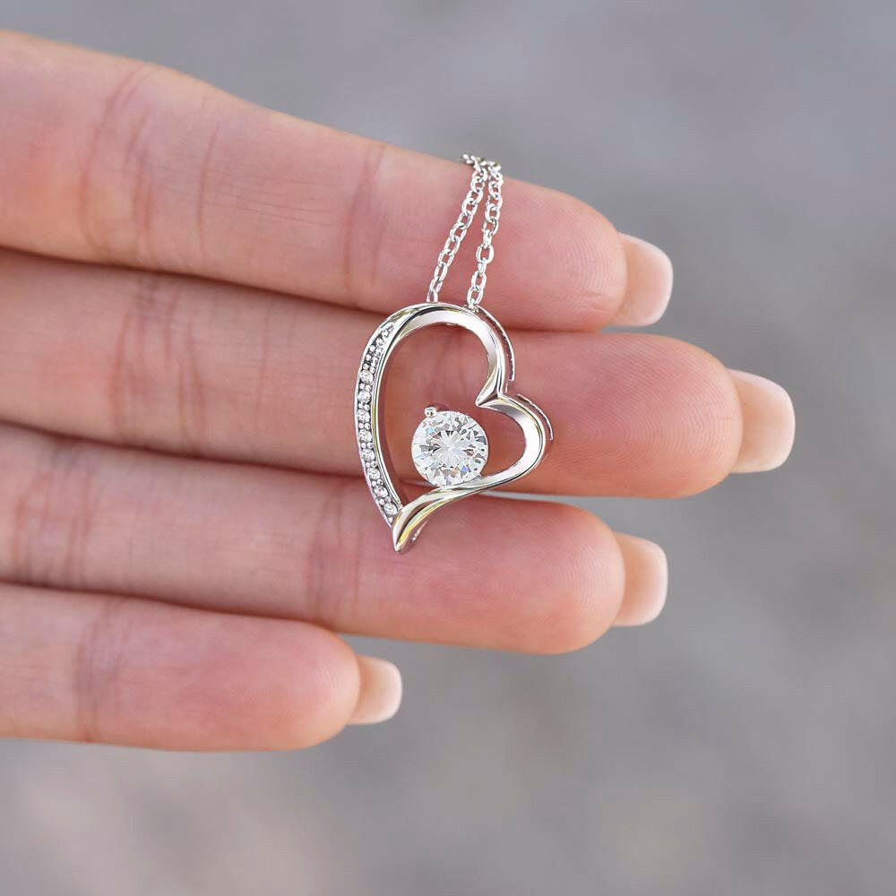 Curved Heart Pendant Necklace with Sparkling Cubic Zirconia - Custom Background Personalized Gift - Luxuriof