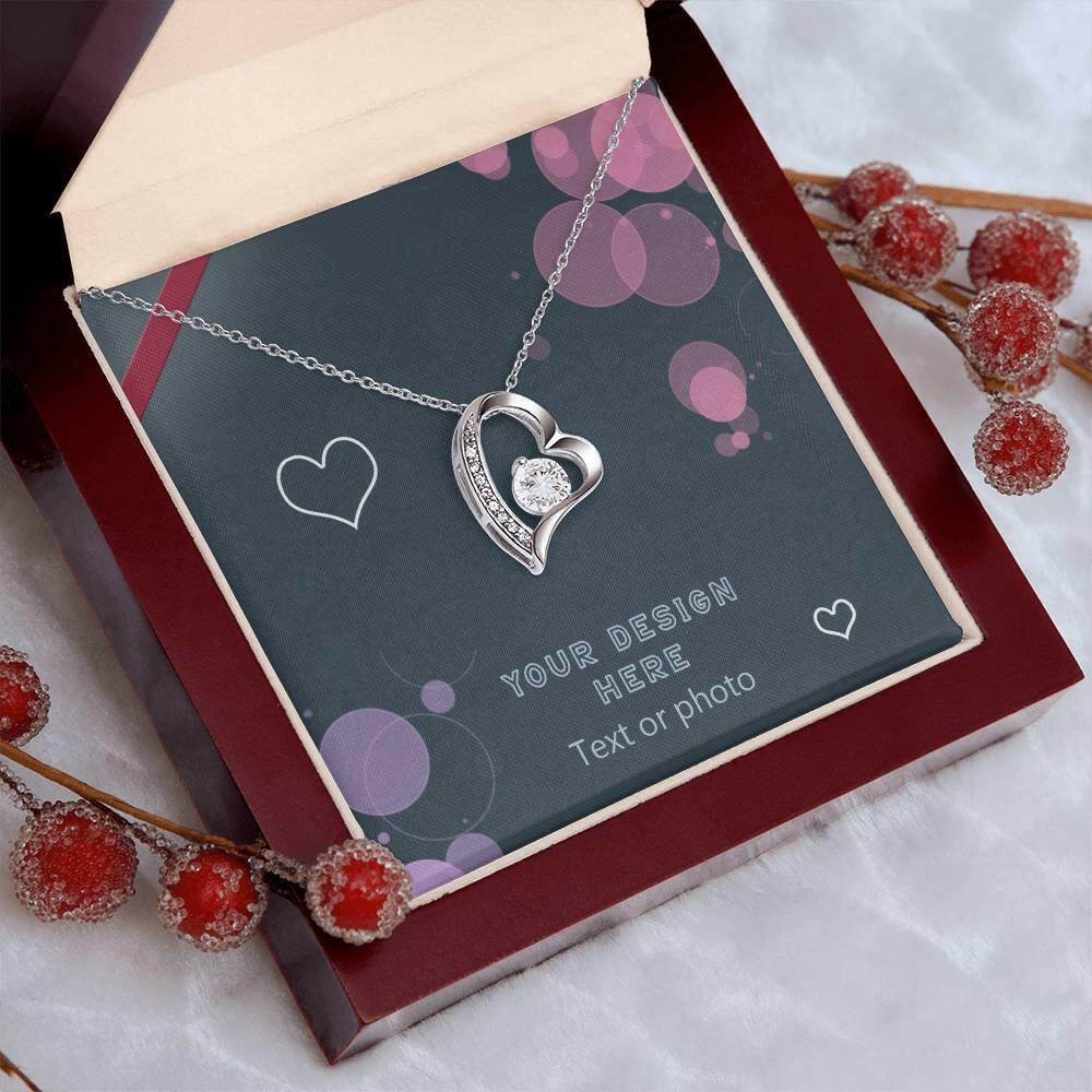 Curved Heart Pendant Necklace with Sparkling Cubic Zirconia - Custom Background Personalized Gift - Luxuriof