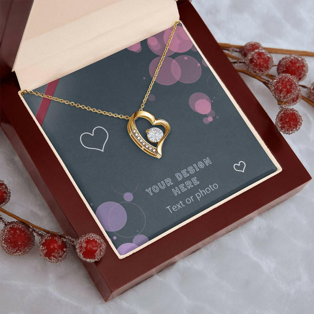 Curved Heart Pendant Necklace with Sparkling Cubic Zirconia - Custom Background Personalized Gift - Luxuriof