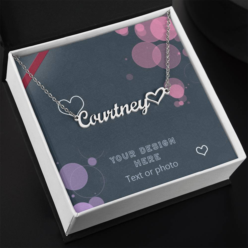 Name Chunky Necklace with Heart - Custom Background Personalized Gift - Luxuriof