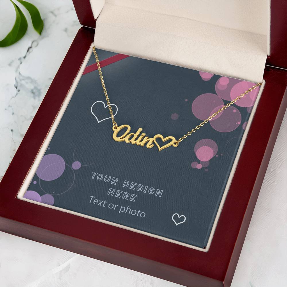 Name Chunky Necklace with Heart - Custom Background Personalized Gift - Luxuriof