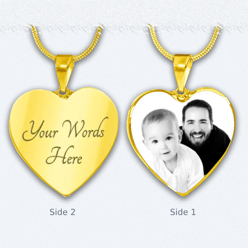 Heart Pendant Necklace with Custom Photo and Engraving Name - Customizable Gift - Luxuriof