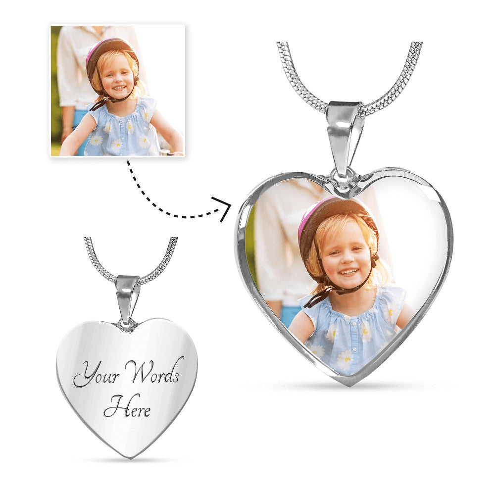 Heart Pendant Necklace with Custom Photo and Engraving Name - Custom Background Personalized Gift - Luxuriof