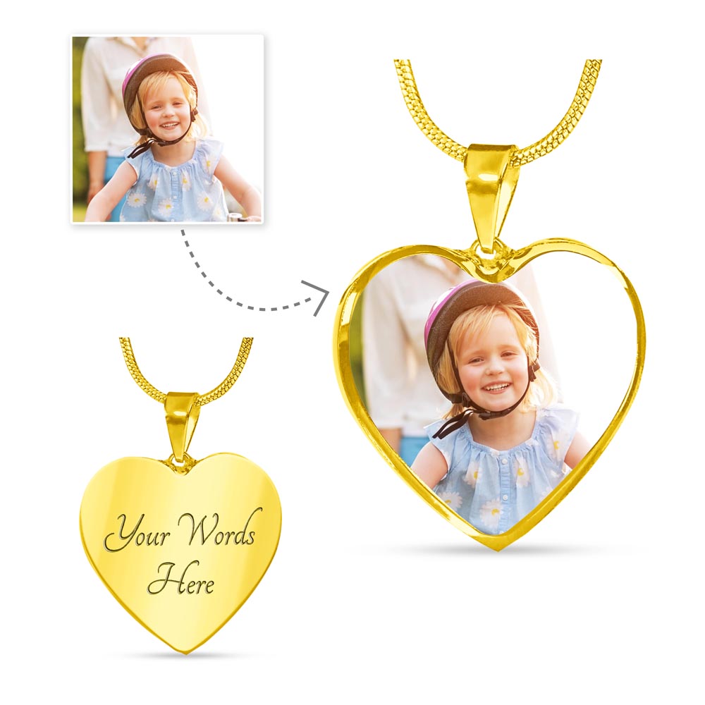 Heart Pendant Necklace with Custom Photo and Engraving Name - Custom Background Personalized Gift - Luxuriof