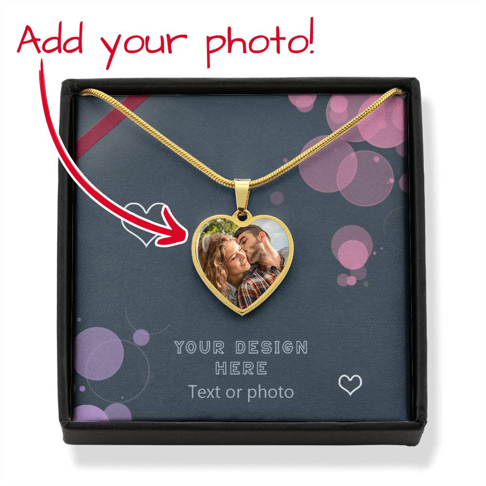 Heart Pendant Necklace with Custom Photo and Engraving Name - Custom Background Personalized Gift - Luxuriof