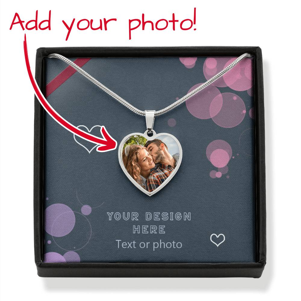 Heart Pendant Necklace with Custom Photo and Engraving Name - Custom Background Personalized Gift - Luxuriof