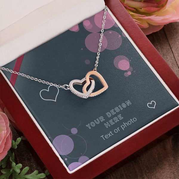 Interlocking Hearts Necklace with Sparkling Crystals - Custom Background Personalized Gift - Luxuriof