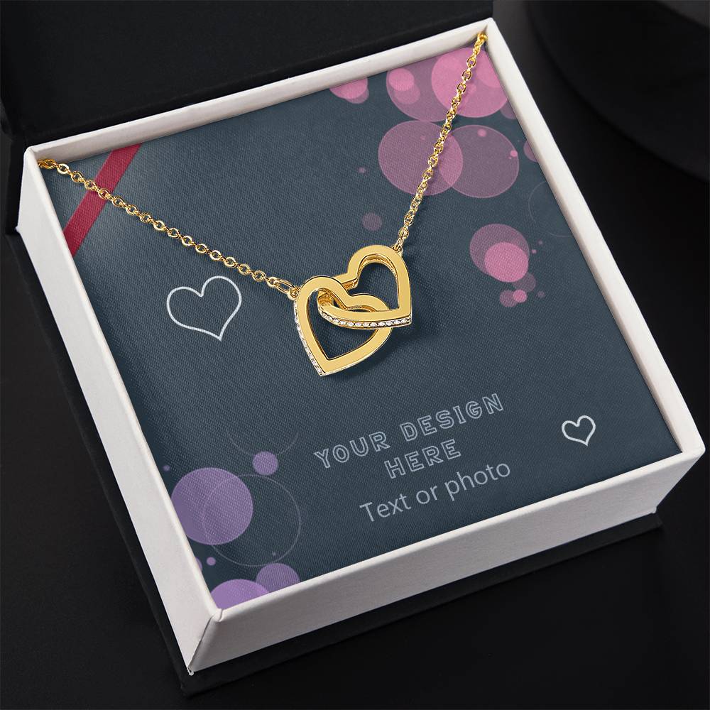 Interlocking Hearts Necklace with Sparkling Crystals - Custom Background Personalized Gift - Luxuriof