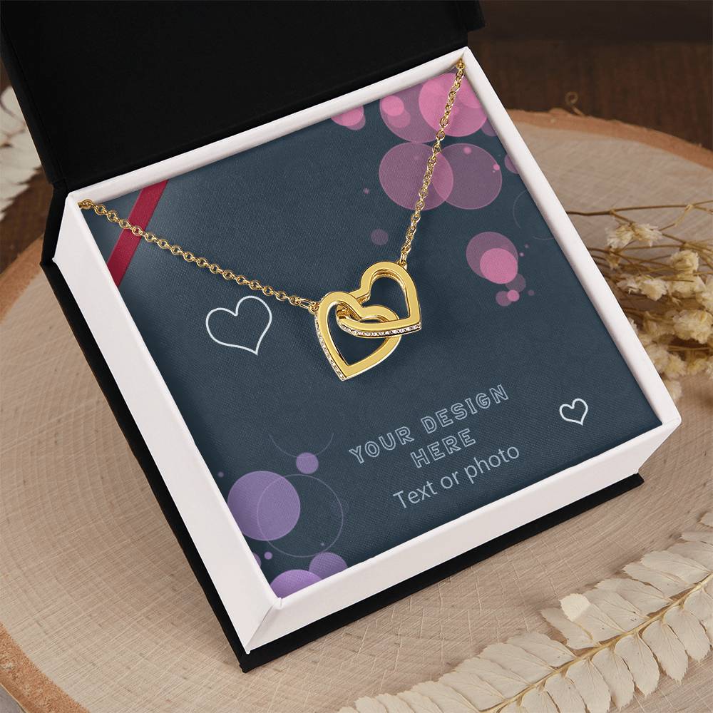 Interlocking Hearts Necklace with Sparkling Crystals - Custom Background Personalized Gift - Luxuriof