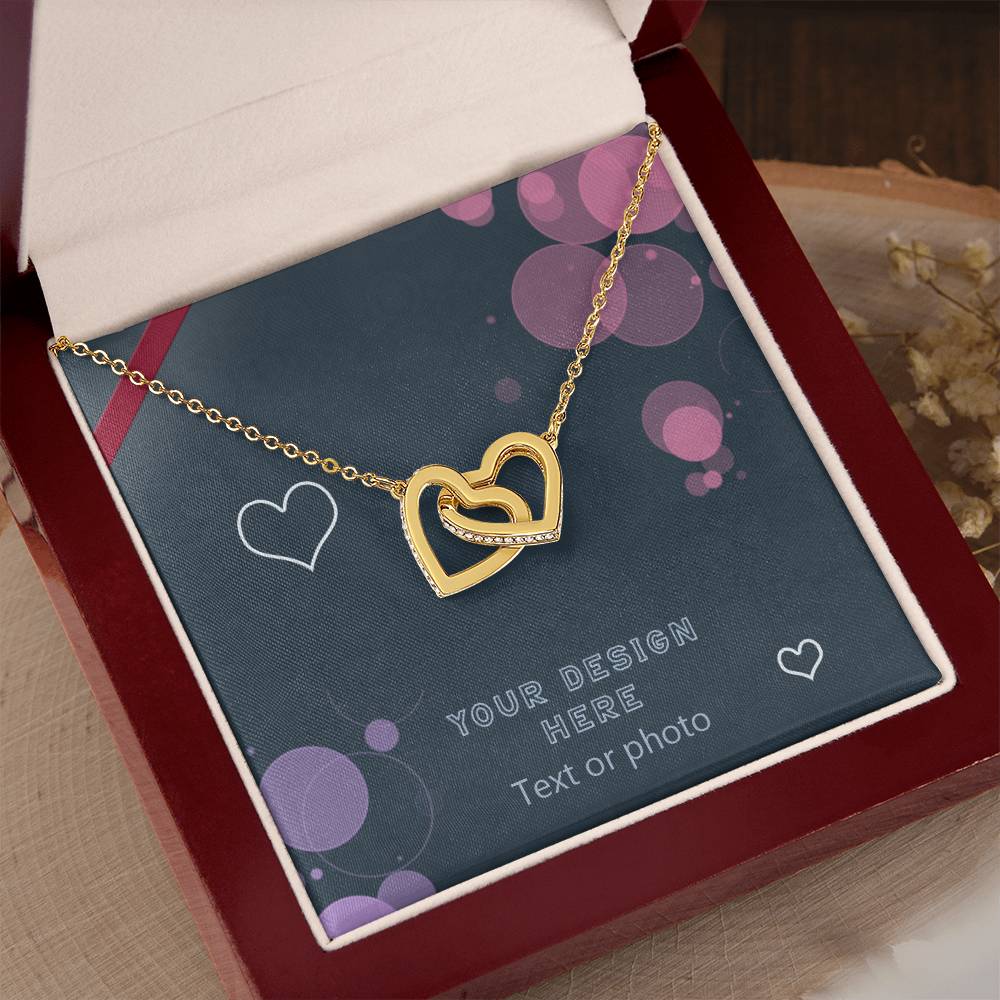 Interlocking Hearts Necklace with Sparkling Crystals - Custom Background Personalized Gift - Luxuriof