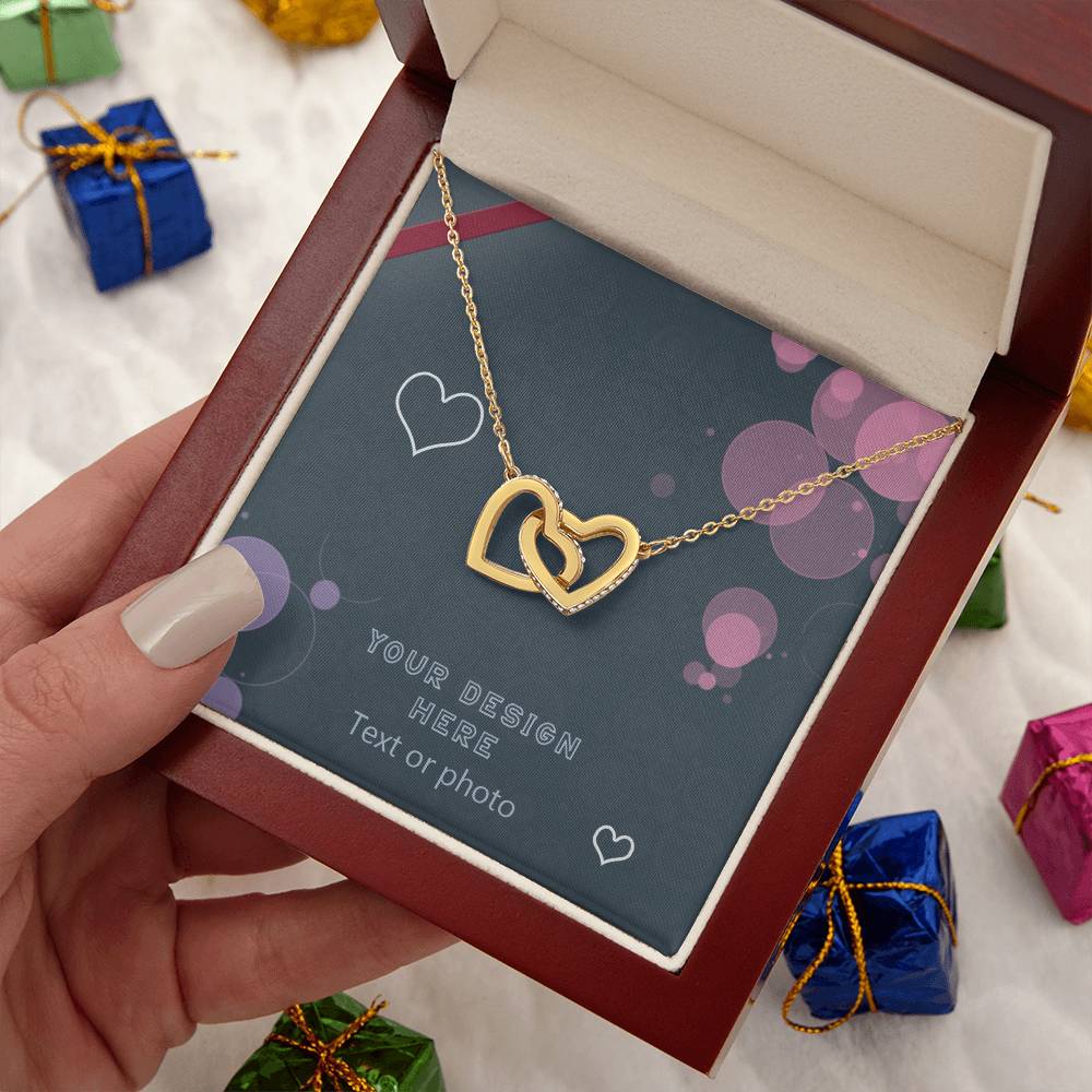 Interlocking Hearts Necklace with Sparkling Crystals - Custom Background Personalized Gift - Luxuriof