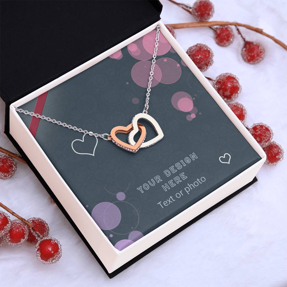 Interlocking Hearts Necklace with Sparkling Crystals - Custom Background Personalized Gift - Luxuriof