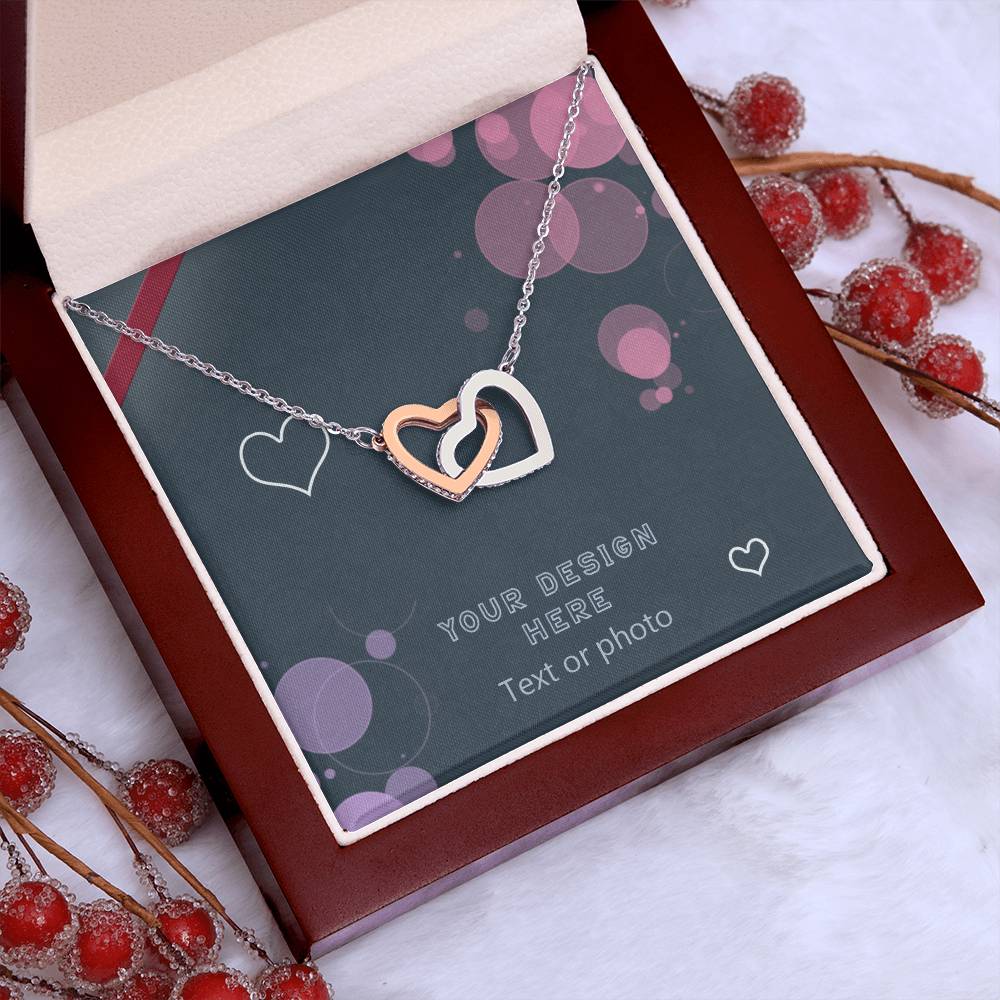 Interlocking Hearts Necklace with Sparkling Crystals - Custom Background Personalized Gift - Luxuriof