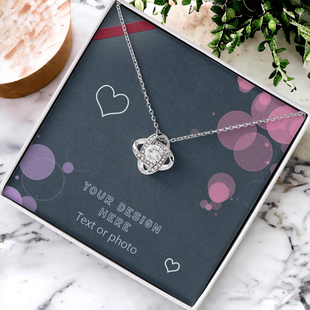 Knot Necklace with Sparkling Cubic Zirconia Crystal - Custom Background Personalized Gift - Luxuriof