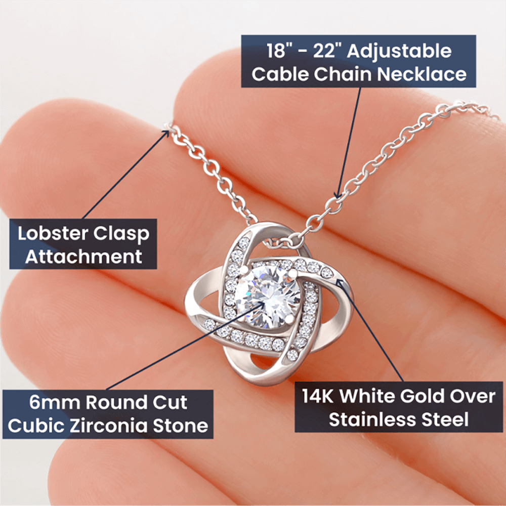 Knot Necklace with Sparkling Cubic Zirconia Crystal - Custom Background Personalized Gift - Luxuriof