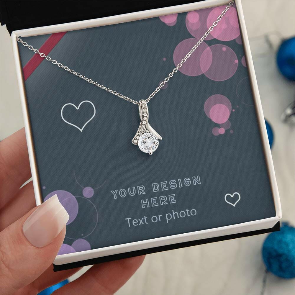 Ribbon Pendant Necklace with Cubic Zirconia Crystal - Custom Background Personalized Gift - Luxuriof