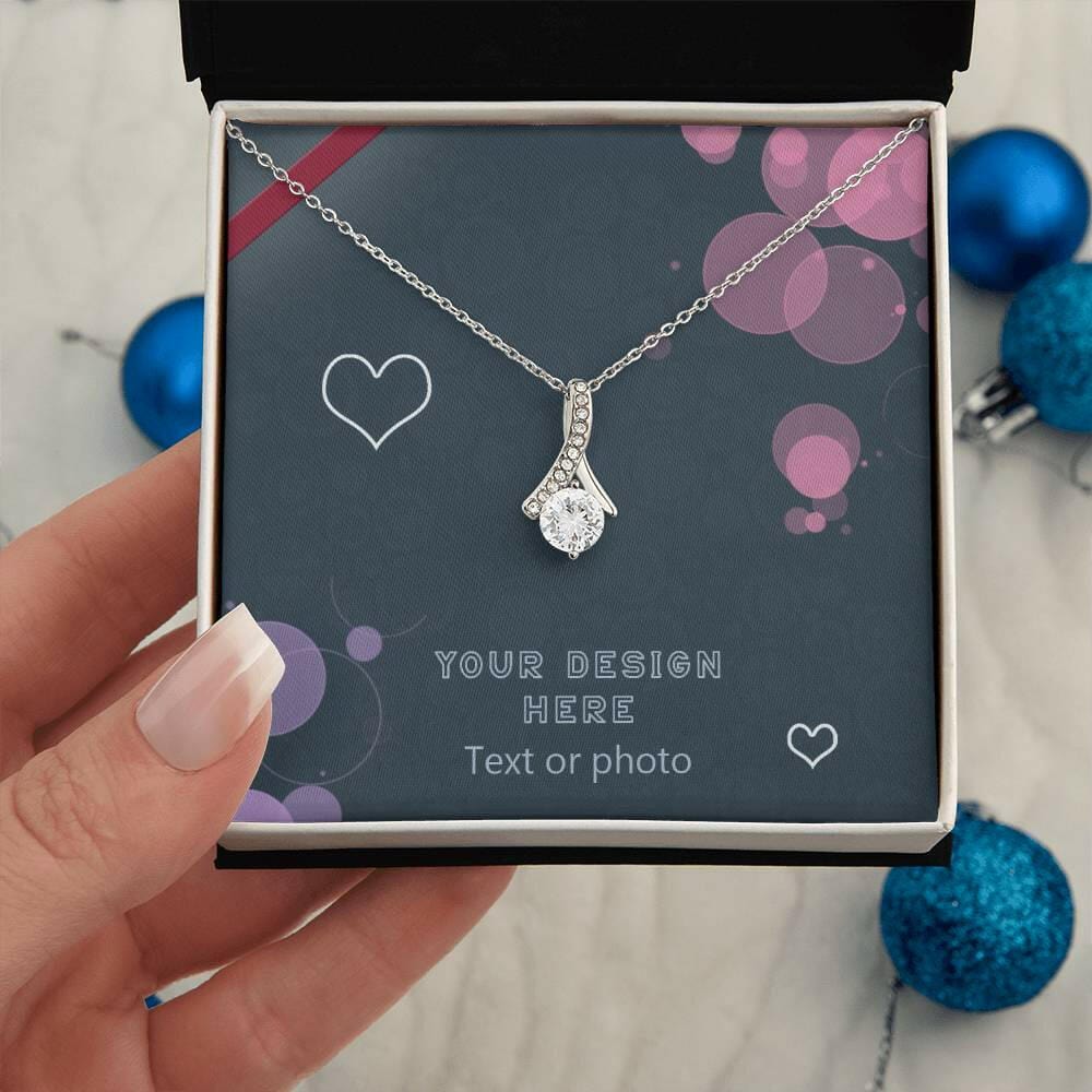 Ribbon Pendant Necklace with Cubic Zirconia Crystal - Custom Background Personalized Gift - Luxuriof