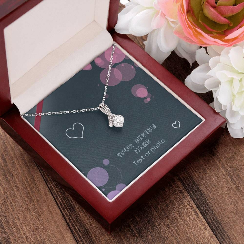 Ribbon Pendant Necklace with Cubic Zirconia Crystal - Custom Background Personalized Gift - Luxuriof