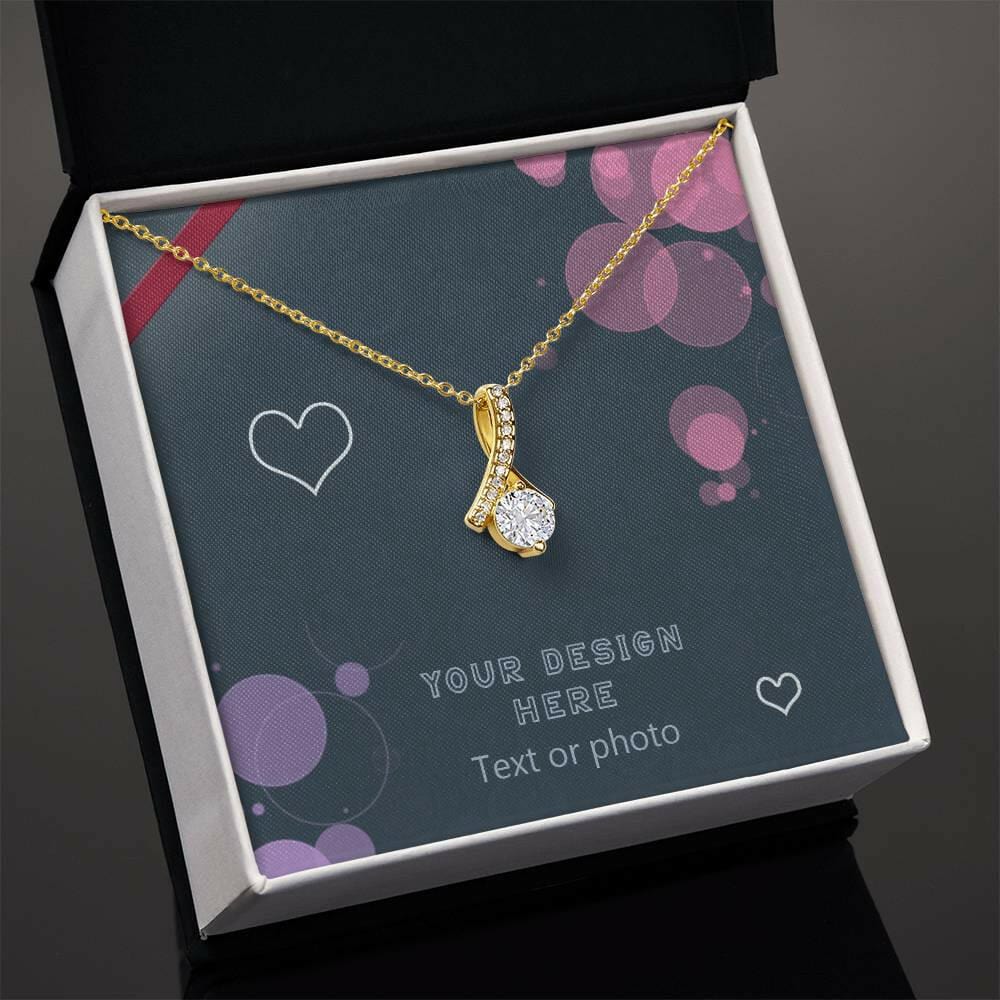 Ribbon Pendant Necklace with Cubic Zirconia Crystal - Custom Background Personalized Gift - Luxuriof