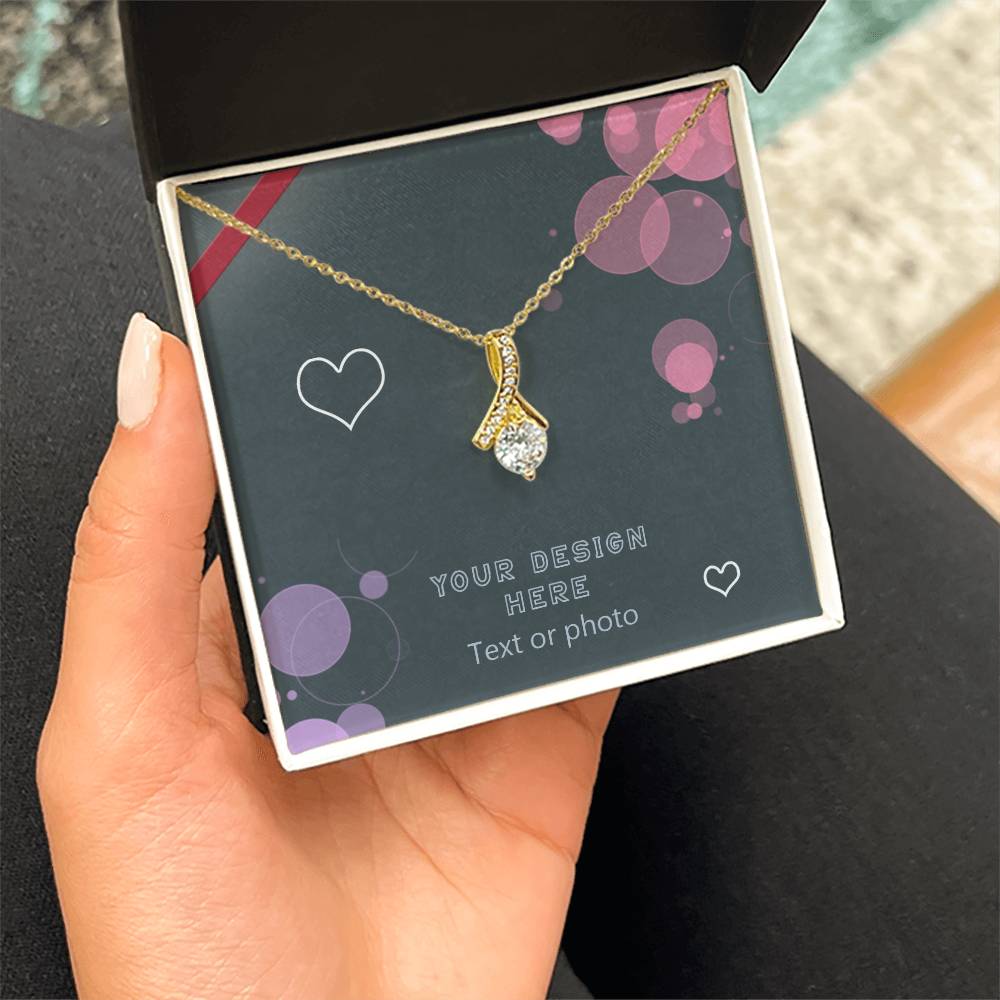 Ribbon Pendant Necklace with Cubic Zirconia Crystal - Custom Background Personalized Gift - Luxuriof