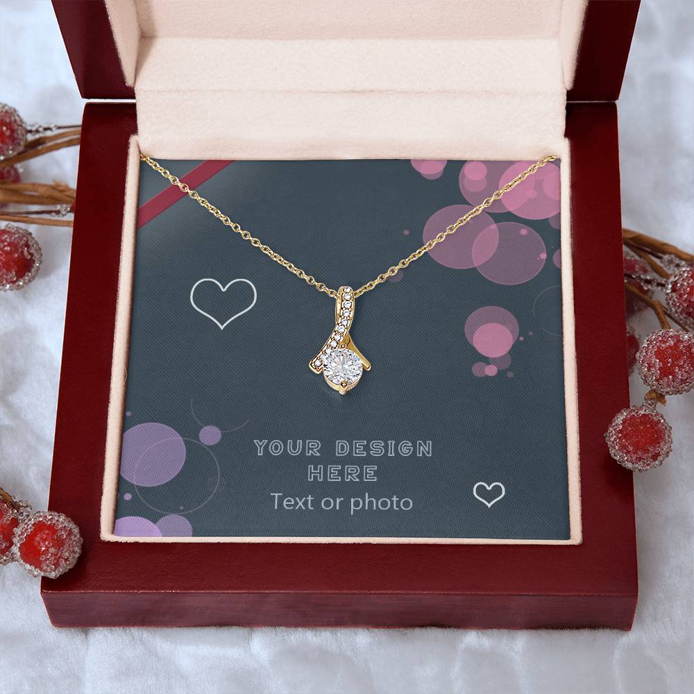 Ribbon Pendant Necklace with Cubic Zirconia Crystal - Custom Background Personalized Gift - Luxuriof