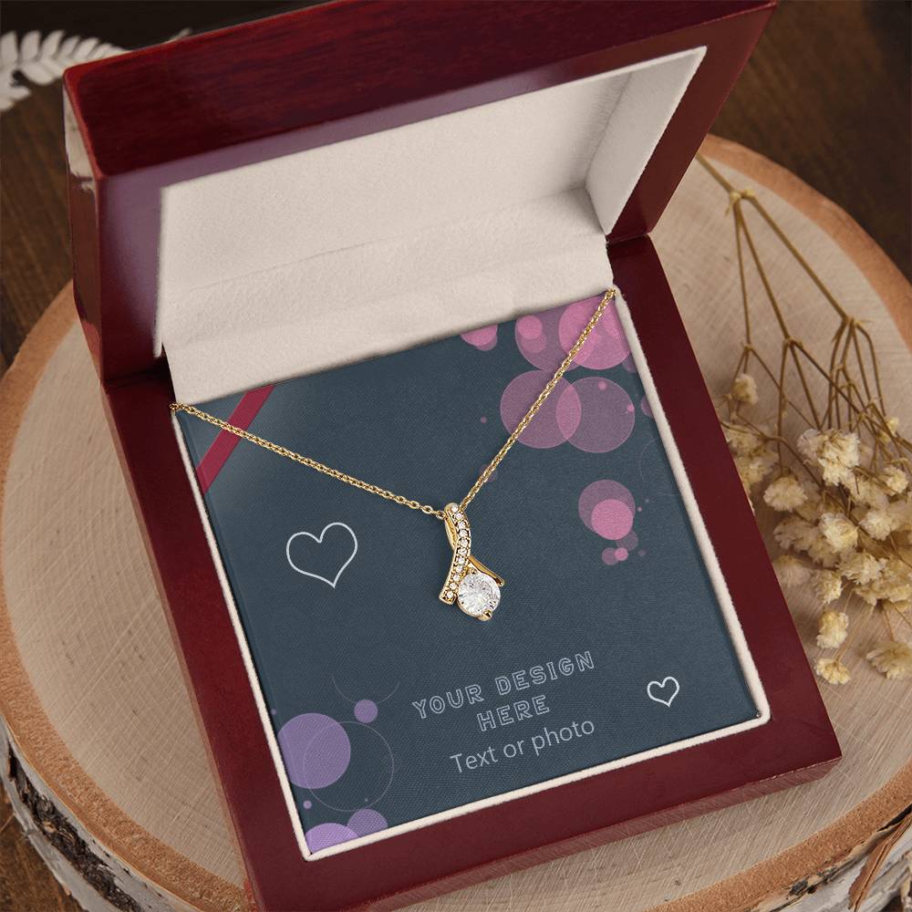 Ribbon Pendant Necklace with Cubic Zirconia Crystal - Custom Background Personalized Gift - Luxuriof