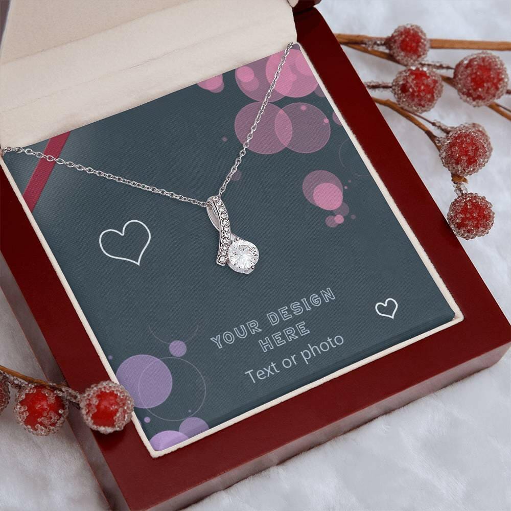 Ribbon Pendant Necklace with Cubic Zirconia Crystal - Custom Background Personalized Gift - Luxuriof