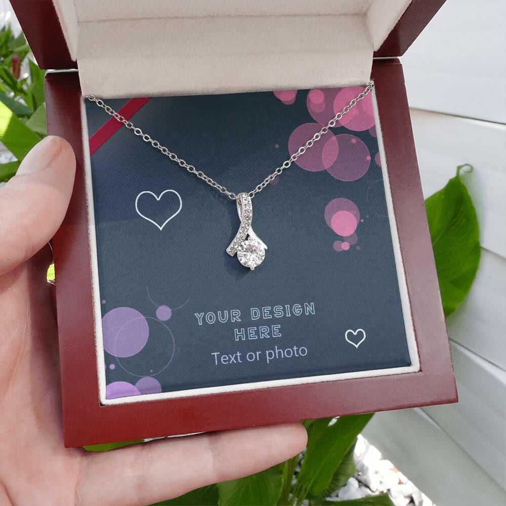 Ribbon Pendant Necklace with Cubic Zirconia Crystal - Custom Background Personalized Gift - Luxuriof