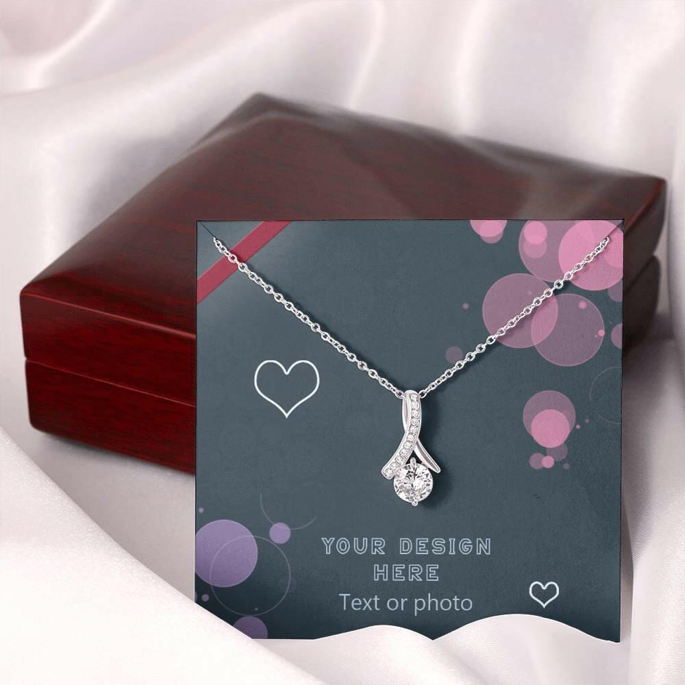 Ribbon Pendant Necklace with Cubic Zirconia Crystal - Custom Background Personalized Gift - Luxuriof