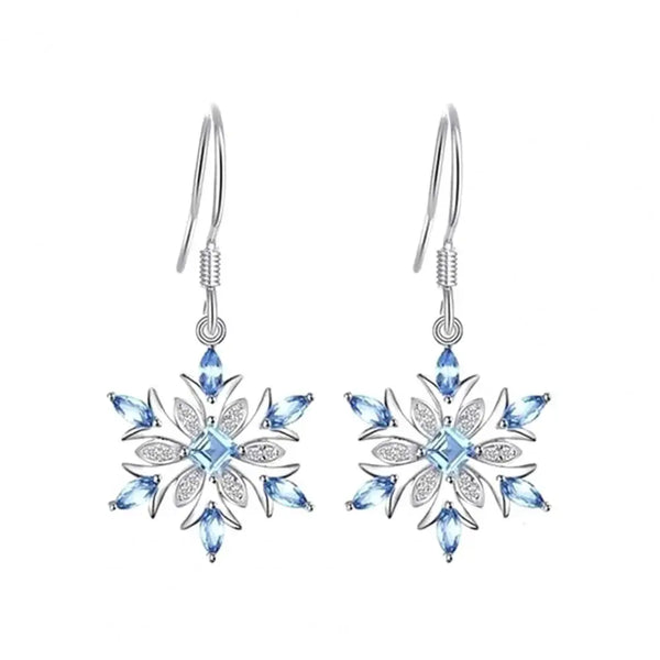 Elegant Women's Snowflake Earrings with Light Blue Rhinestones | Fashion Drop Earrings